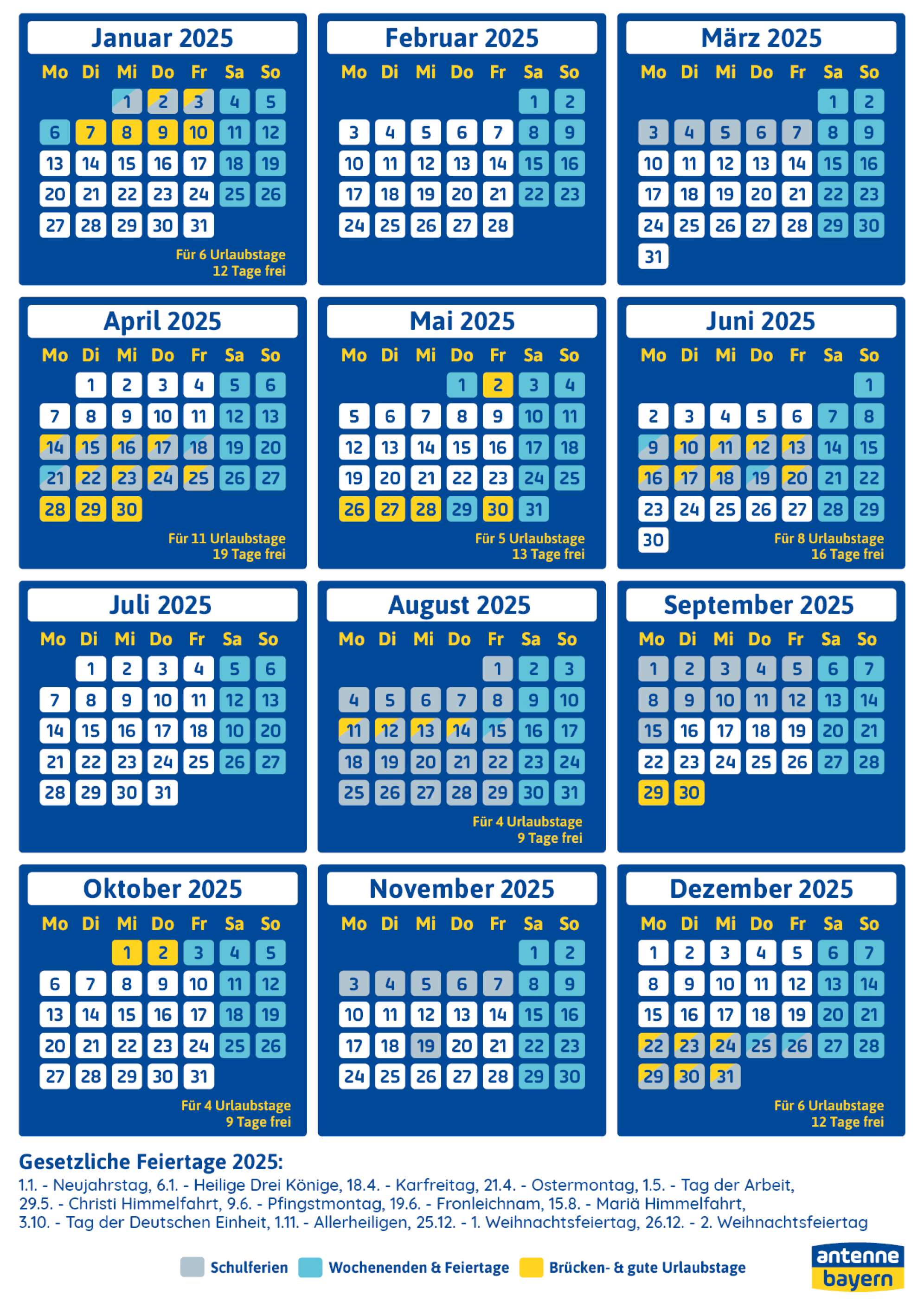 Der ANTENNE BAYERN Brückentagskalender